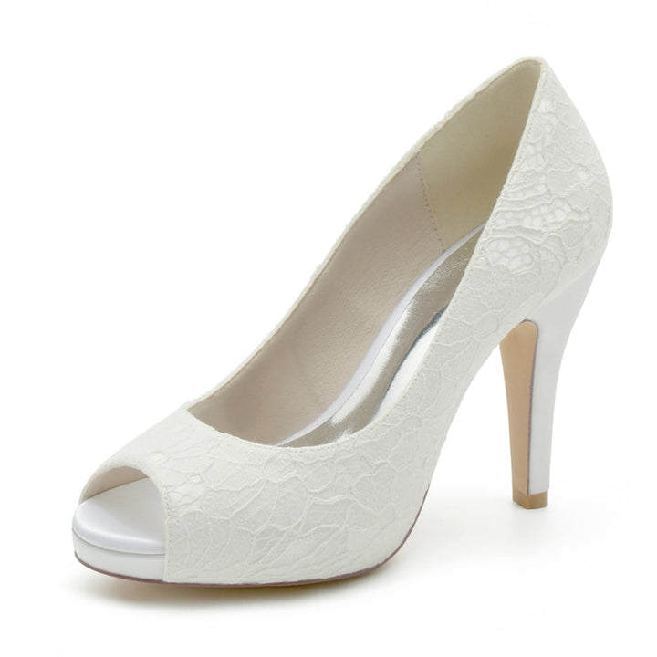 Women's Wedding Shoes Peep Toe High Heel  Lace Elegant Bridal Shoes