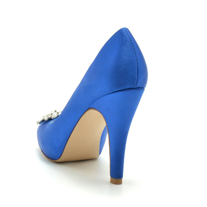 Women's Wedding Shoes Black Thick Sole High Heel Bridal Shoes with Delicate Rhinestone