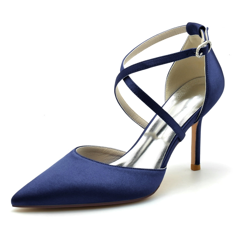 Women's Wedding Shoes High Heel Pointed Toe Crossed Straps Simple Bridal Shoes