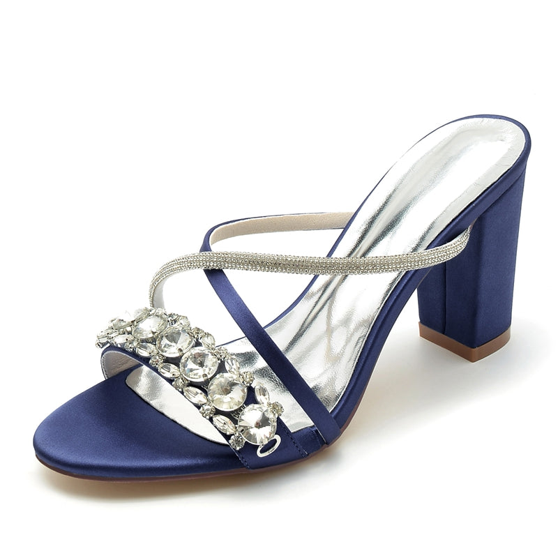 Women's Wedding Shoes Open Toe Crossed Strap Slip-On Bridal Shoes with Crystal