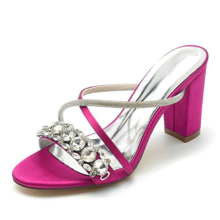 Women's Wedding Shoes Open Toe Crossed Strap Slip-On Bridal Shoes with Crystal
