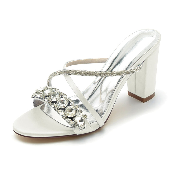 Women's Wedding Shoes Open Toe Crossed Strap Slip-On Bridal Shoes with Crystal