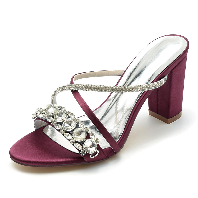 Women's Wedding Shoes Open Toe Crossed Strap Slip-On Bridal Shoes with Crystal