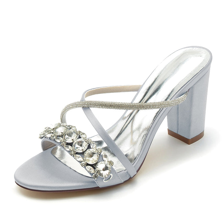 Women's Wedding Shoes Open Toe Crossed Strap Slip-On Bridal Shoes with Crystal