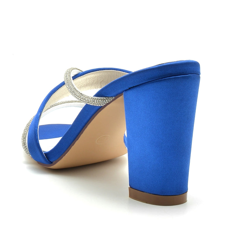 Women's Wedding Shoes Opened Toe Block Heel Crossed Strap Luxurious Bridal Shoes with Rhinestone