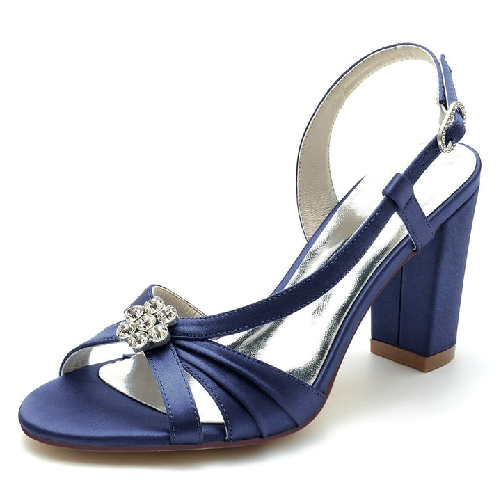 Women's Wedding Shoes Opened Toe Block Heel Chic Bridal Shoes with Straps & Ruffles