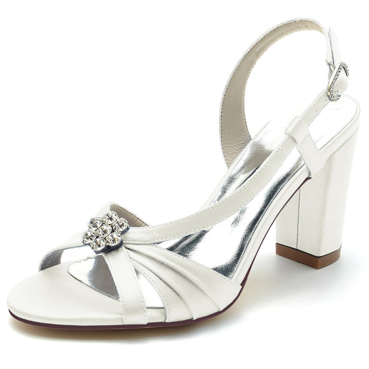 Women's Wedding Shoes Opened Toe Block Heel Chic Bridal Shoes with Straps & Ruffles