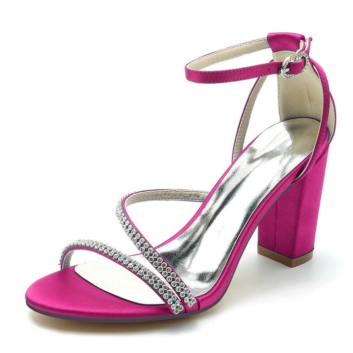 Women's Wedding Shoes Opened Toe Chunky Heel Crossed Crystal Straps Fashionable Buckle Bridal Shoes
