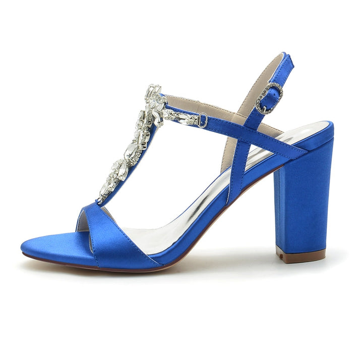 Women's Wedding Shoes Chunky Heel Opened Toe Elegant Buckle Bridal Shoes with Rhinestone Embellishment