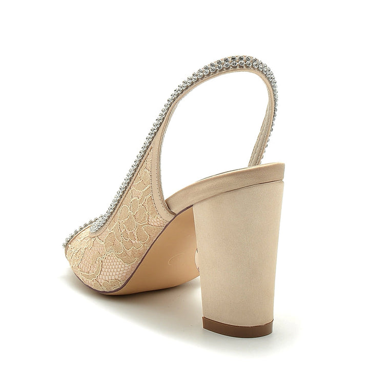 Women's Wedding Shoes Peep Toe High Heel Exquisite Lace Bridal Shoes with Rhinestone