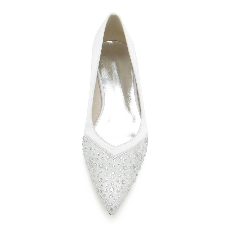 Women's Wedding Shoes Low Heel Pointed Toe Minimalist Bridal Shoes with Crystals