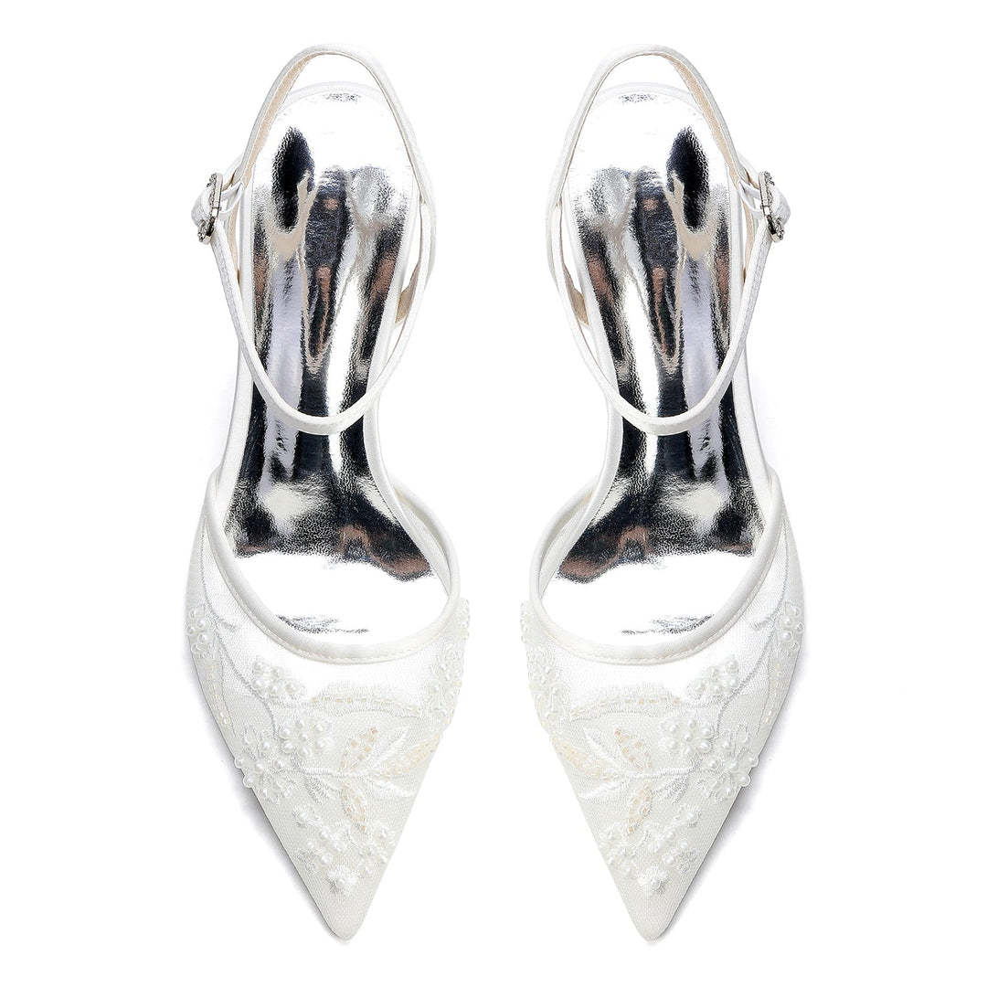 Women's Wedding Shoes Closed Toe High Heel High-End Buckle Bridal Shoes Lace