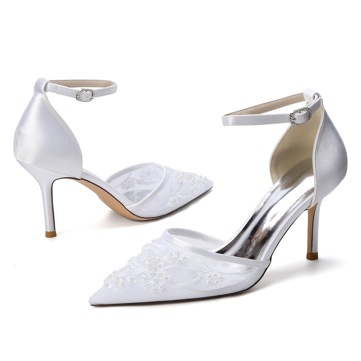 Women's Wedding Shoes Closed Toe High Heel High-End Buckle Bridal Shoes Beading