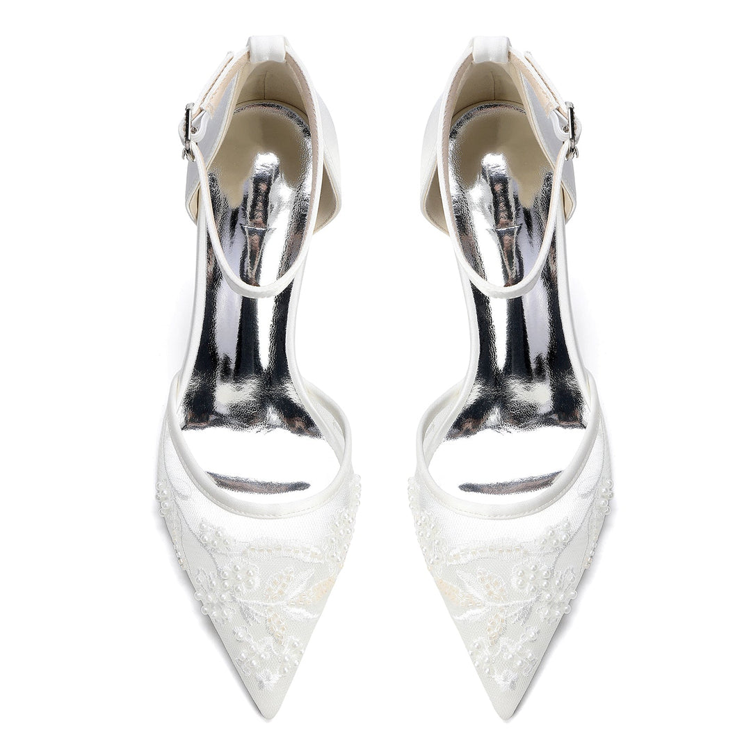 Women's Wedding Shoes Closed Toe High Heel High-End Buckle Bridal Shoes Beading