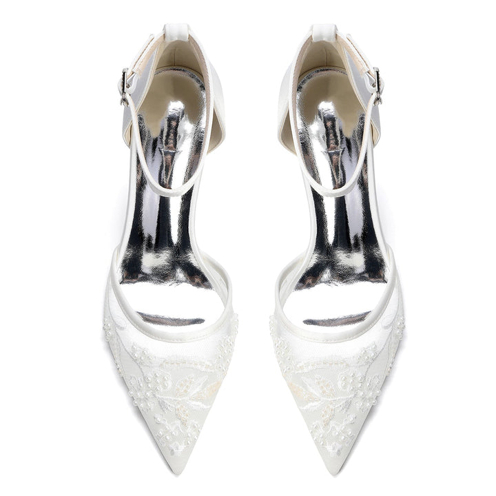 Women's Wedding Shoes Closed Toe High Heel High-End Buckle Bridal Shoes Beading