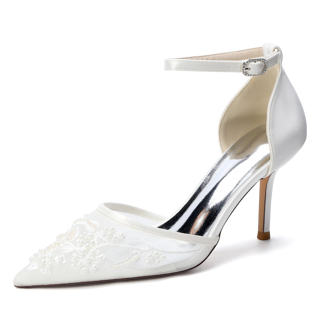 Women's Wedding Shoes Closed Toe High Heel High-End Buckle Bridal Shoes Beading