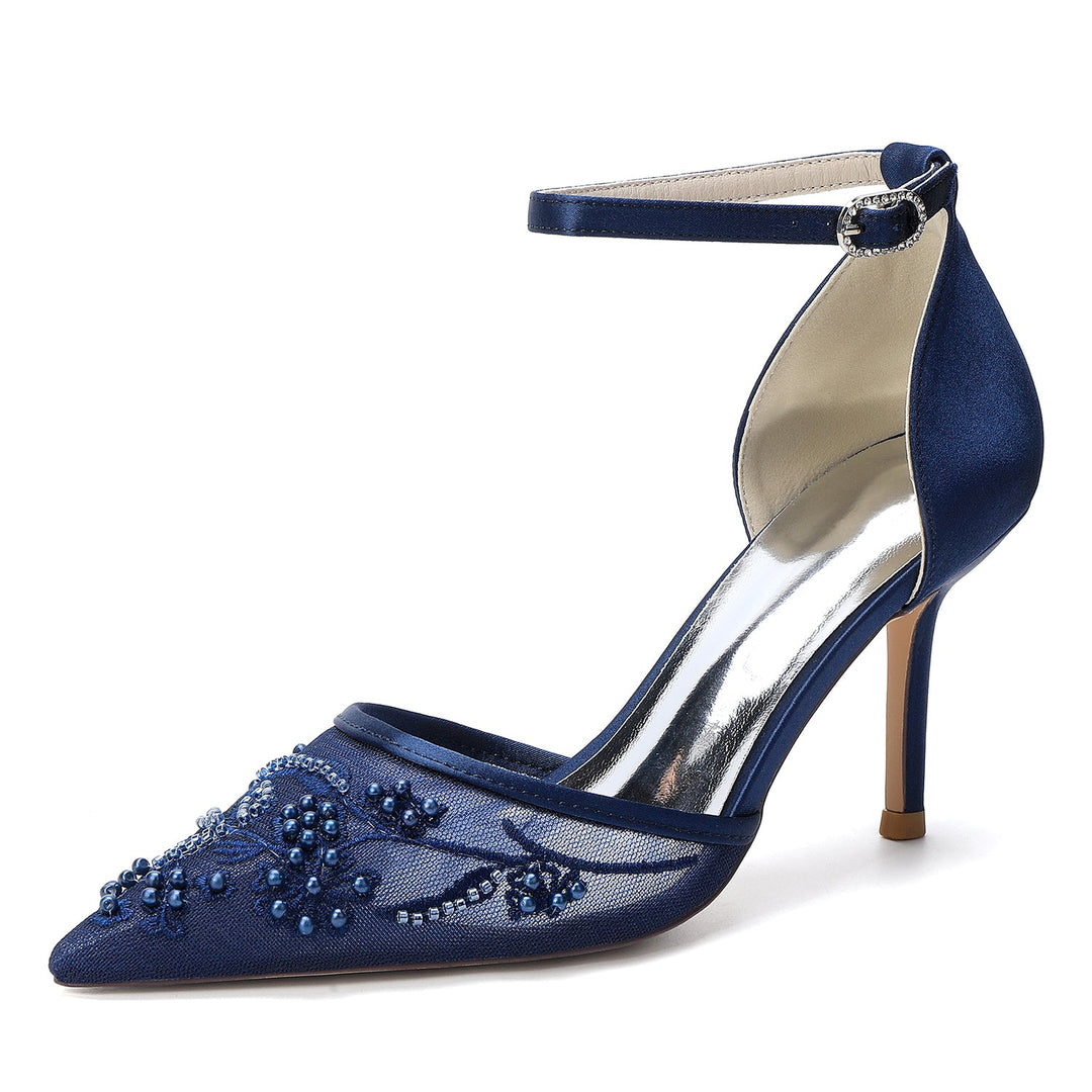 Women's Wedding Shoes Closed Toe High Heel High-End Buckle Bridal Shoes Beading