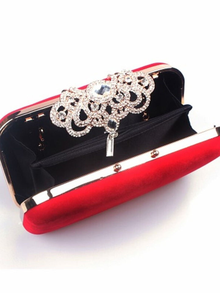 Wine Velvet Retro Elegant Rhinestone Clutch Bags