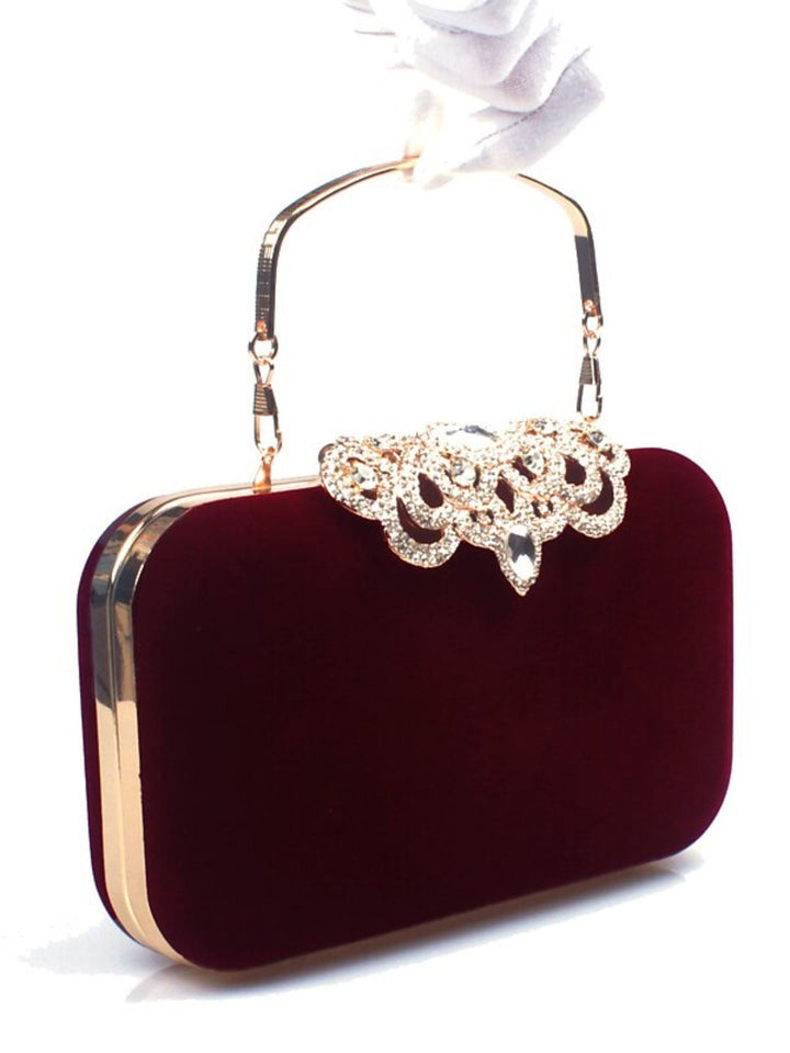 Wine Velvet Retro Elegant Rhinestone Clutch Bags