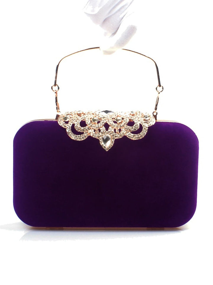 Wine Velvet Retro Elegant Rhinestone Clutch Bags