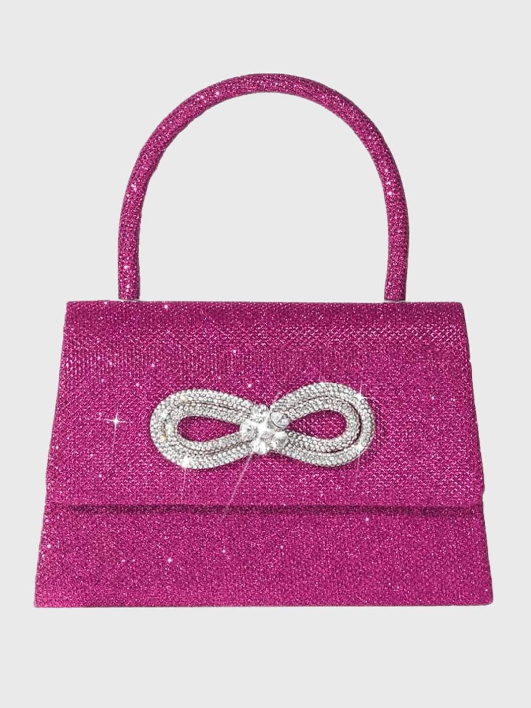 Rose Pink Glitter Handbag with Rhinestone Bow