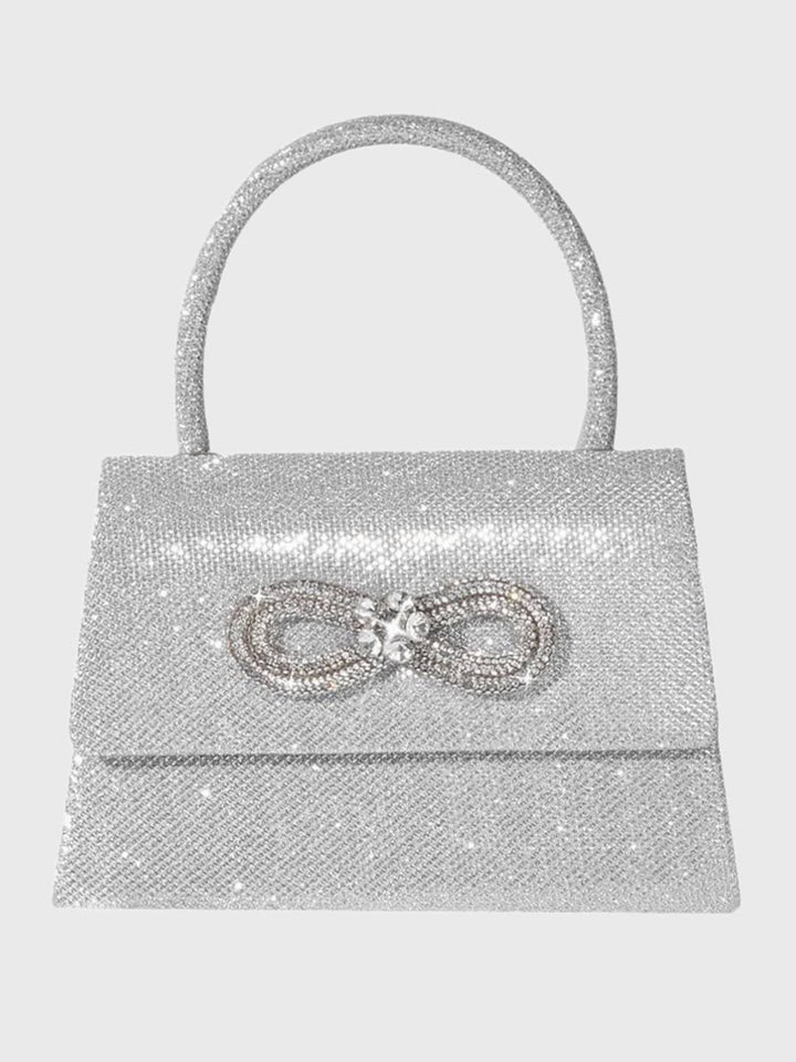 Rose Pink Glitter Handbag with Rhinestone Bow