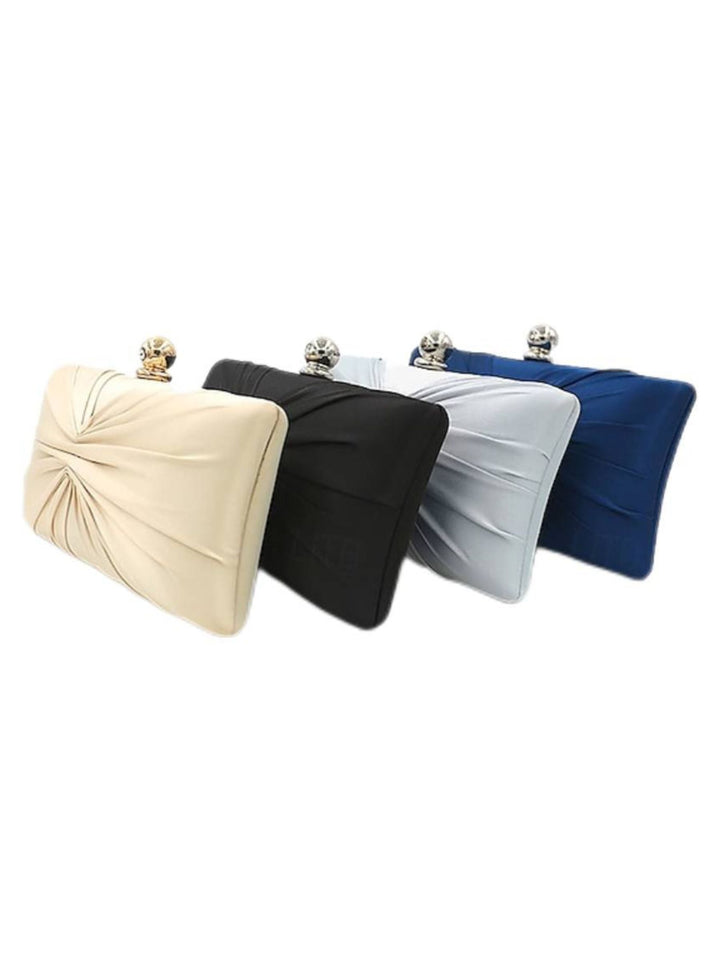 Elegant Satin Gold Chain Ruffle Clutch Bag with Crystal Clasp