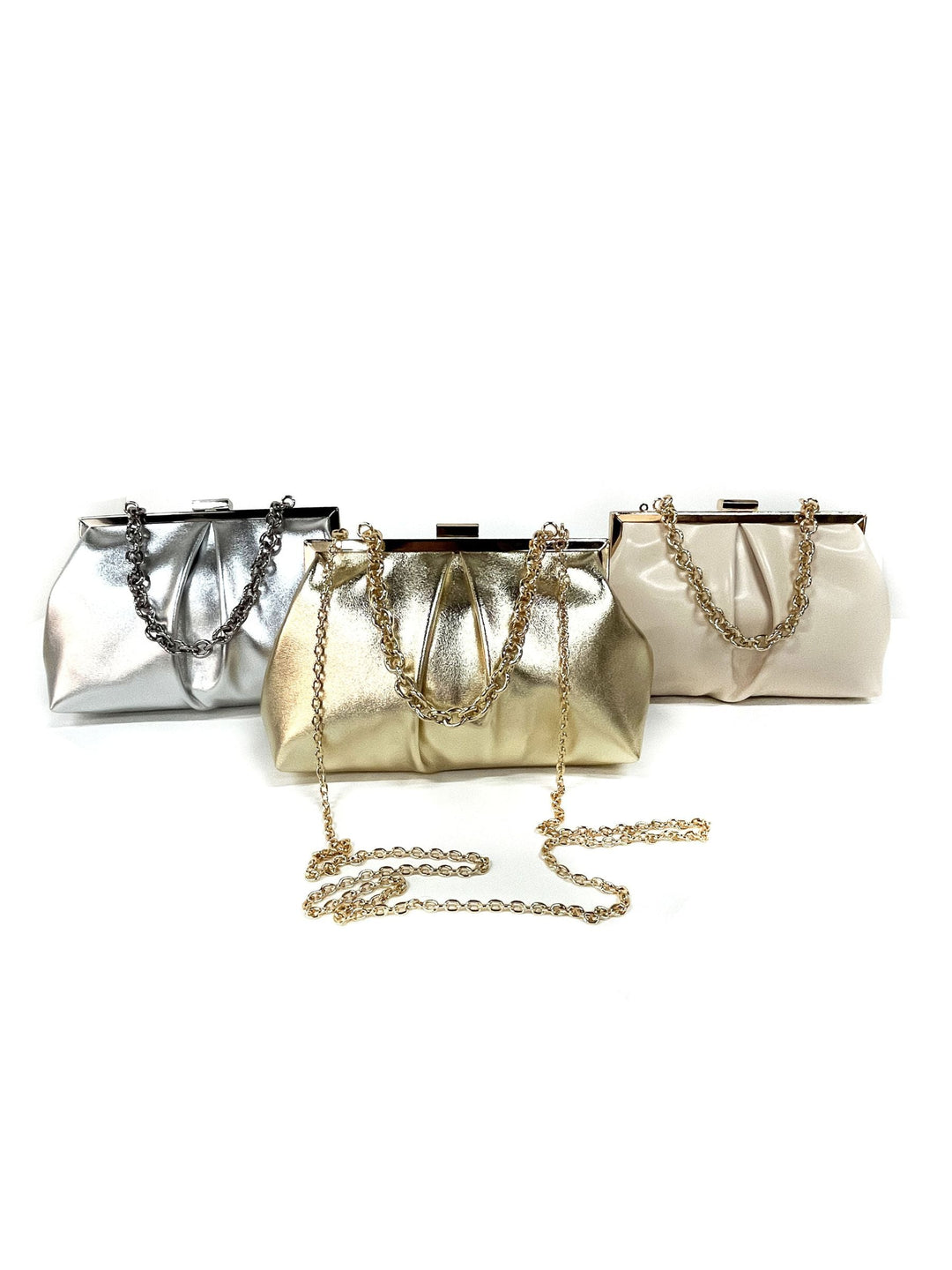 Gold Elegant Metallic Chain Clutch Bag With Ruffles