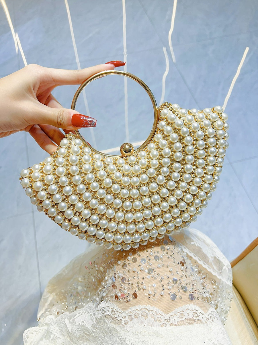 Gold Sector Elegant Luxury Pearl Evening Clutch Bag with Rhinestone