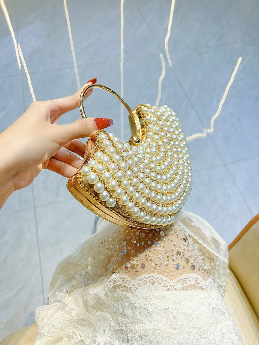 Gold Sector Elegant Luxury Pearl Evening Clutch Bag with Rhinestone