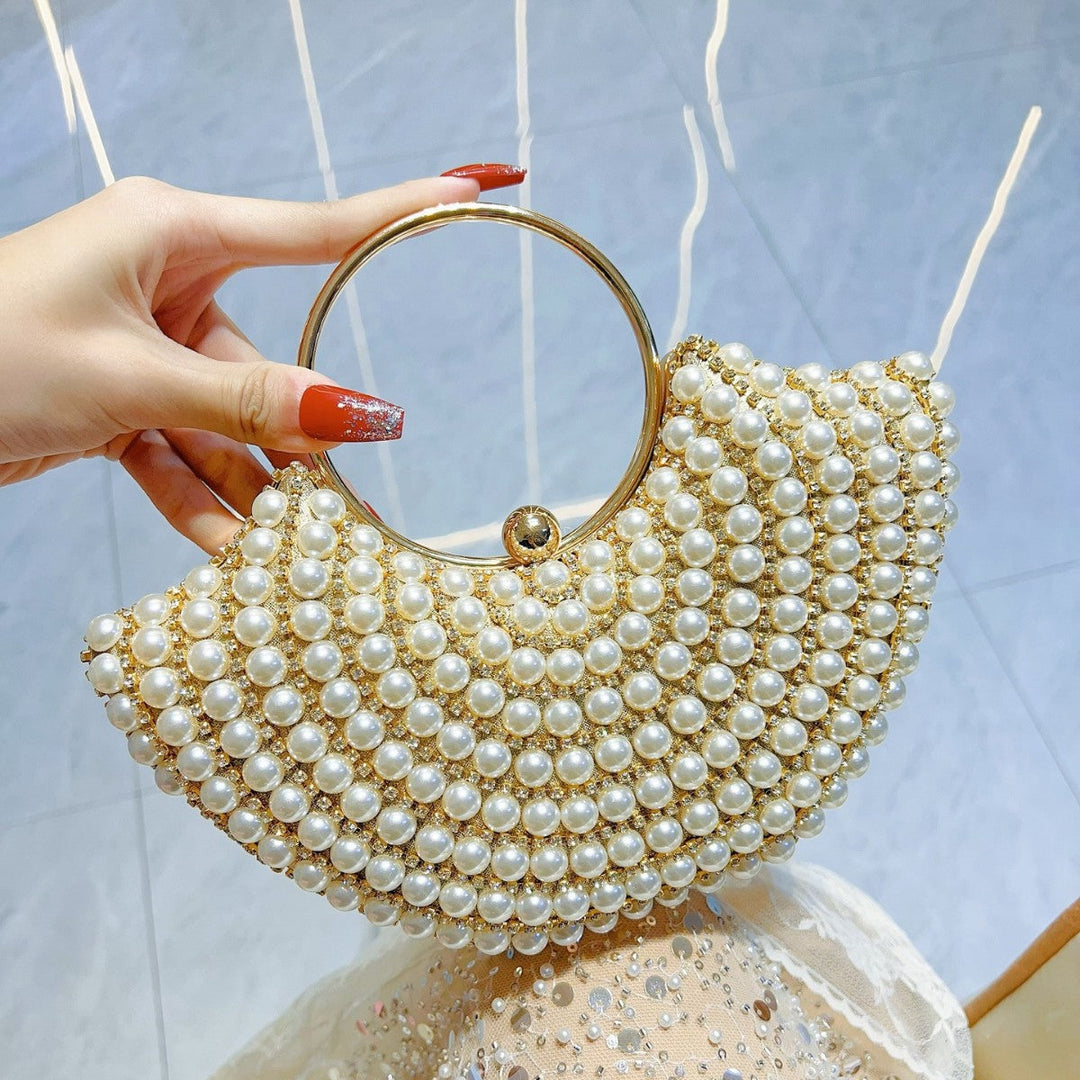 Gold Sector Elegant Luxury Pearl Evening Clutch Bag with Rhinestone