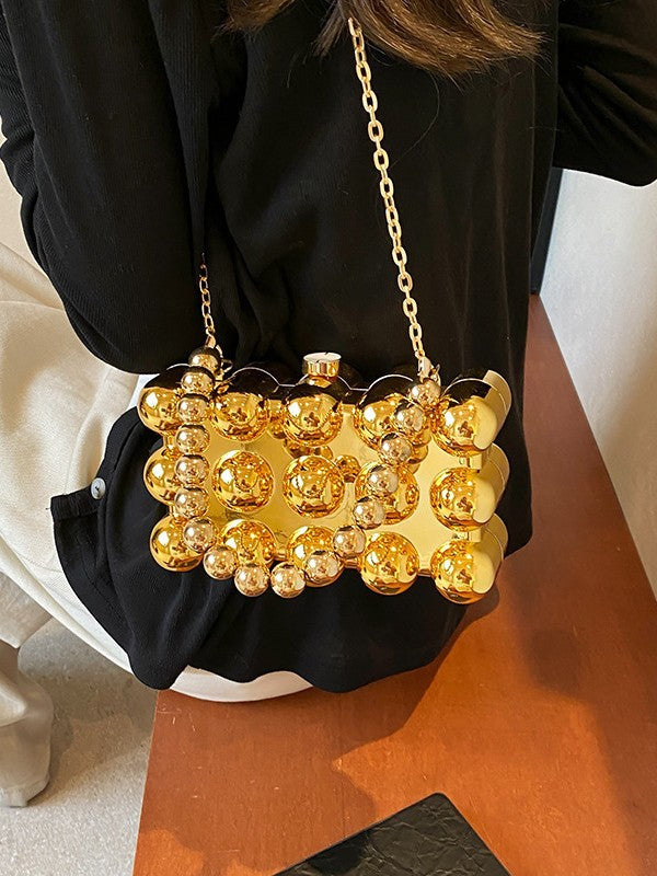 Gold Fashionable Retro Metal Ball Minimalist Chain Bags