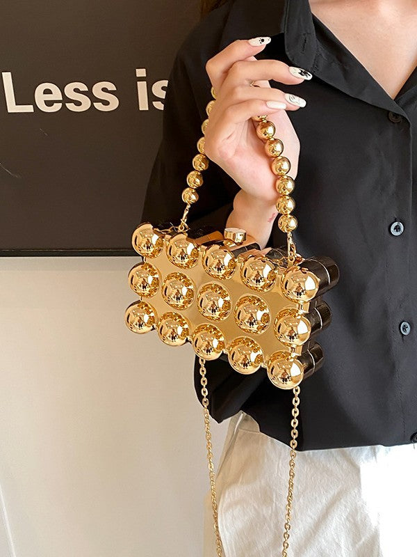 Gold Fashionable Retro Metal Ball Minimalist Chain Bags