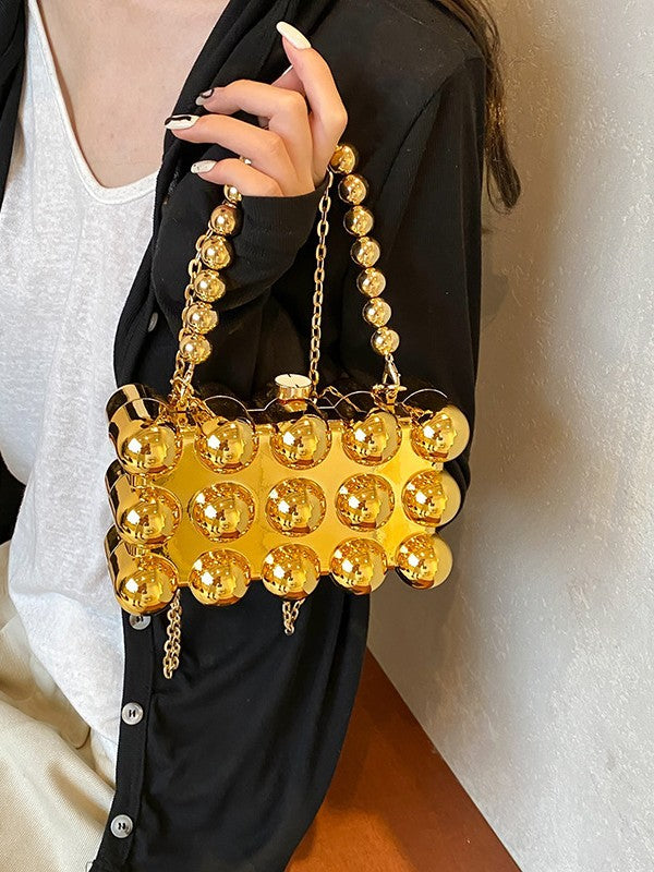 Gold Fashionable Retro Metal Ball Minimalist Chain Bags