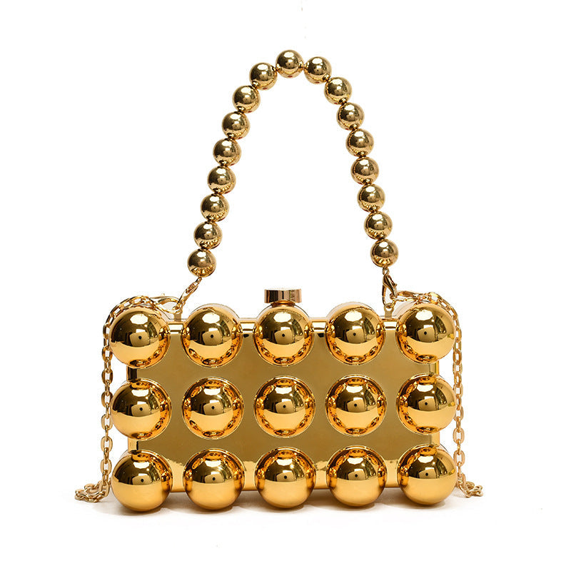 Gold Fashionable Retro Metal Ball Minimalist Chain Bags