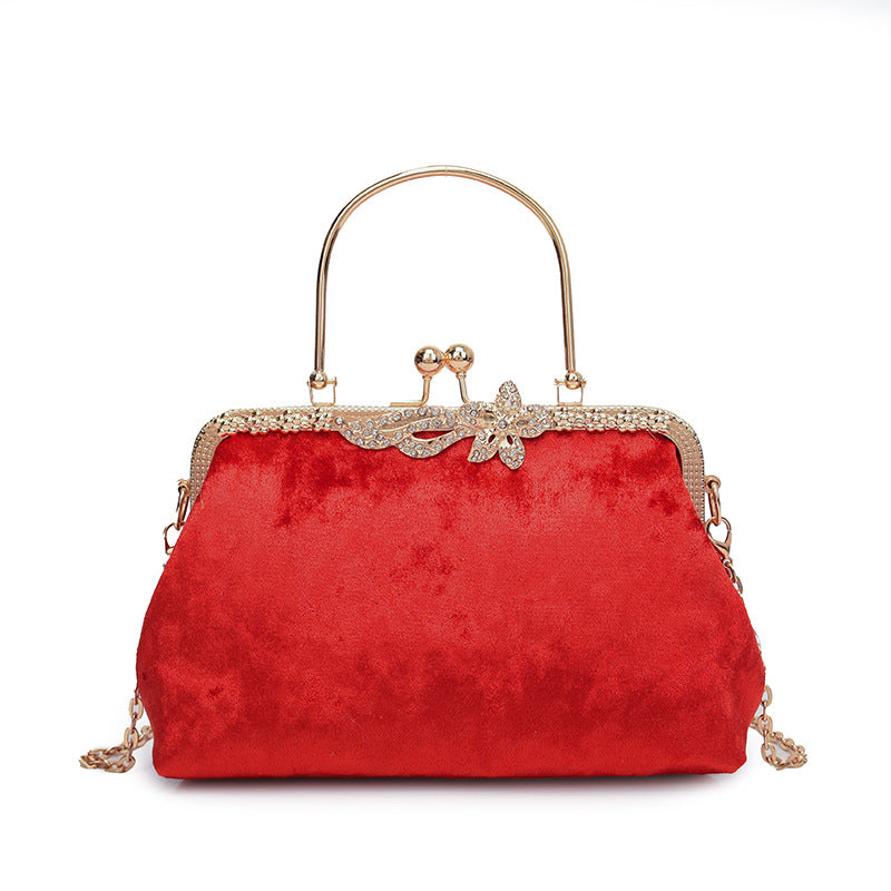 Wine Red Delicate Fashion Velvet High-End Evening Clutch Bag