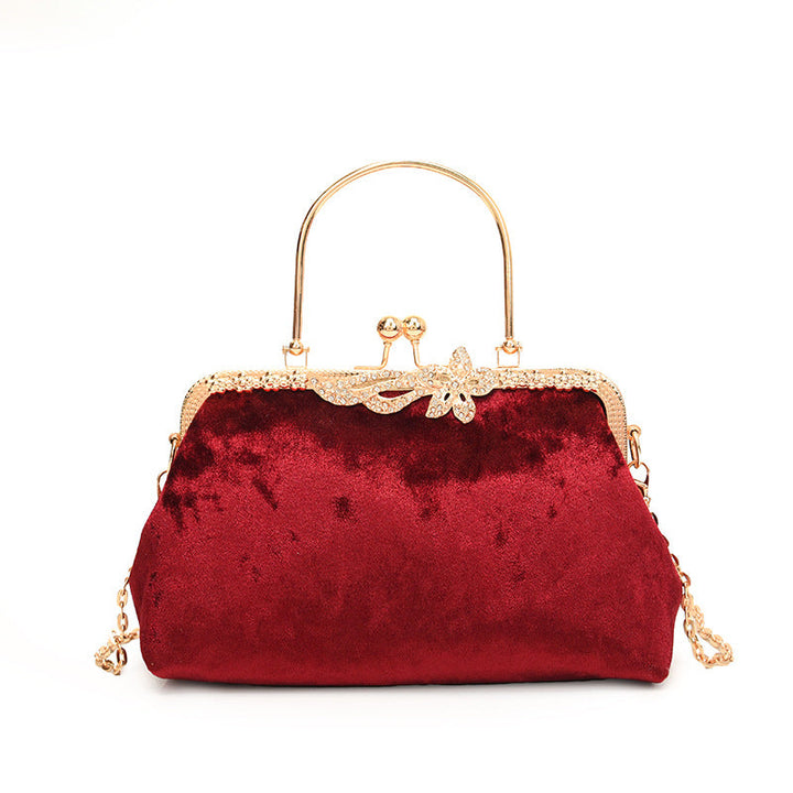 Wine Red Delicate Fashion Velvet High-End Evening Clutch Bag