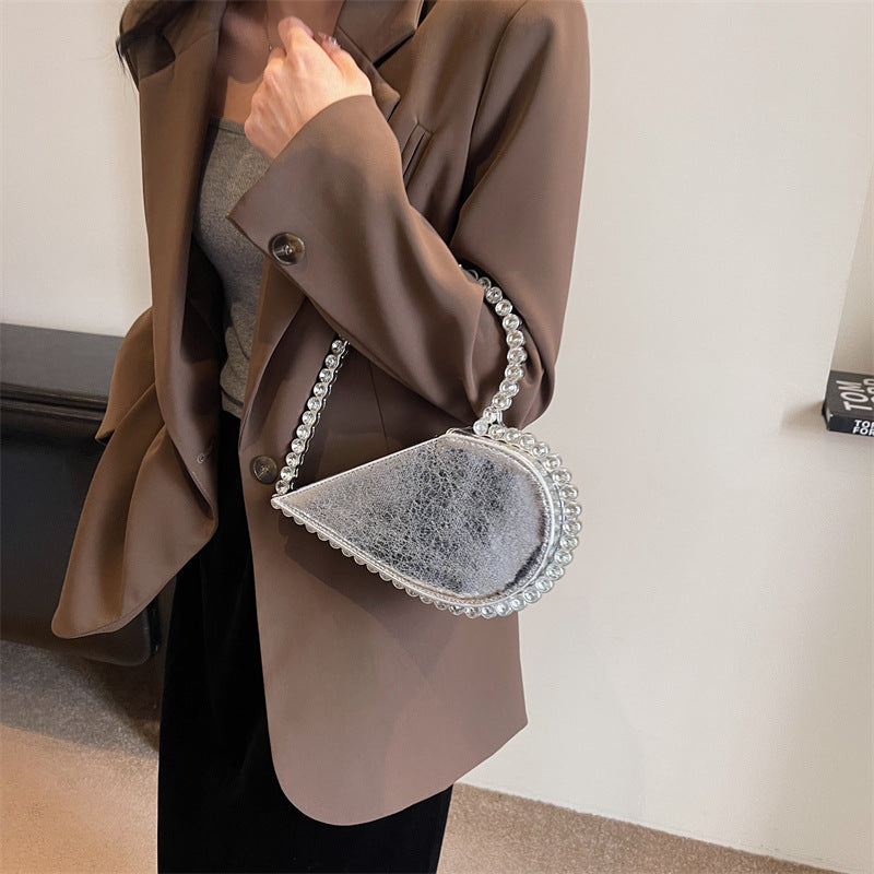 Silver Sweet Heart PU Fashion High-End Evening Clutch Bag with Rhinestone