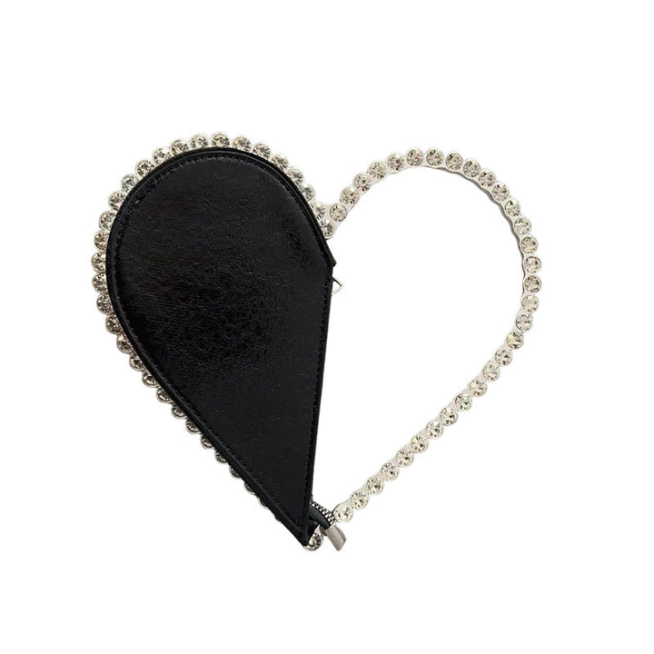 Silver Sweet Heart PU Fashion High-End Evening Clutch Bag with Rhinestone