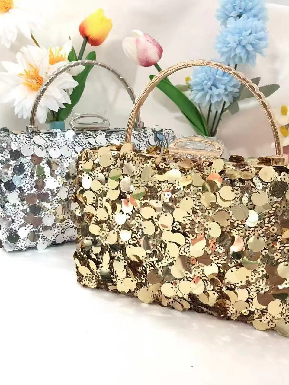 Gold Retro PVC High-End Wedding Party Evening Clutch Bag with Sequins