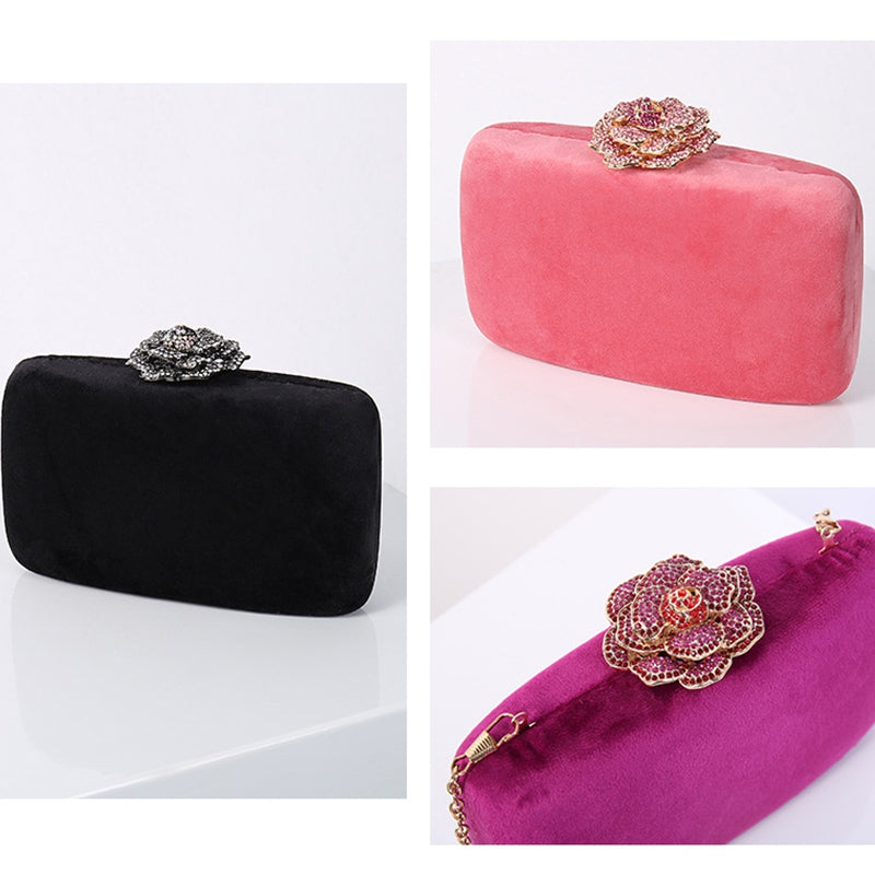 Yellow Luxurious Velvet Wedding Party Evening Clutch Bag with 3D Flower