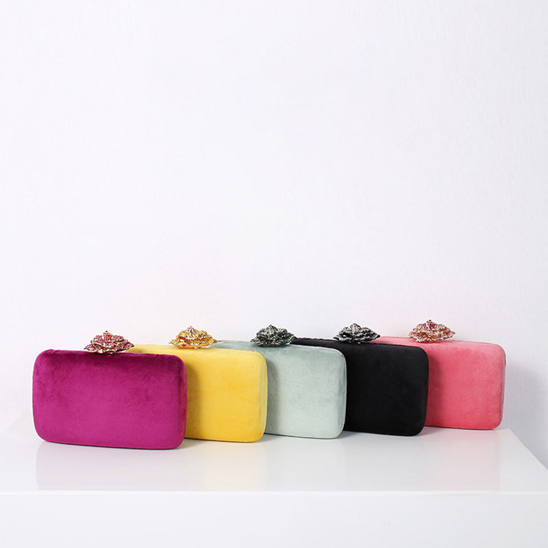Yellow Luxurious Velvet Wedding Party Evening Clutch Bag with 3D Flower