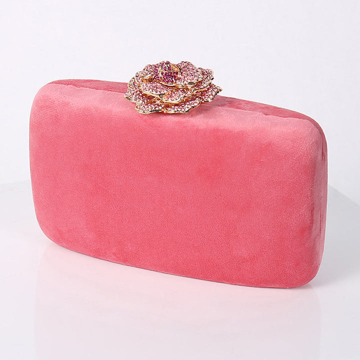 Yellow Luxurious Velvet Wedding Party Evening Clutch Bag with 3D Flower