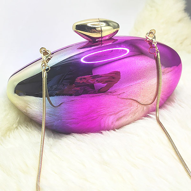 Gold Stylish Irregular Ellipse Candy Daily Chain Wedding Party Clutch Bag