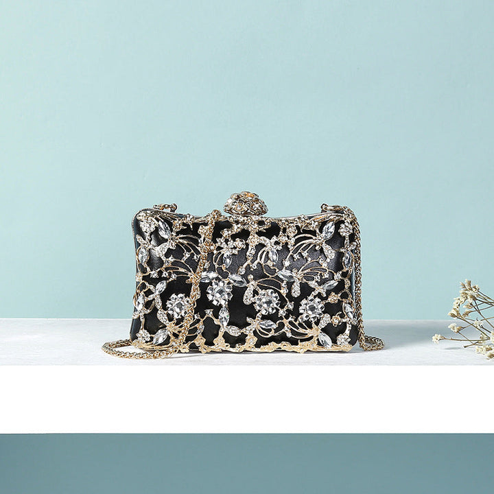 White Luxurious Delicate Square Evening Wedding Party Clutch Bag with Flower & Rhinestone