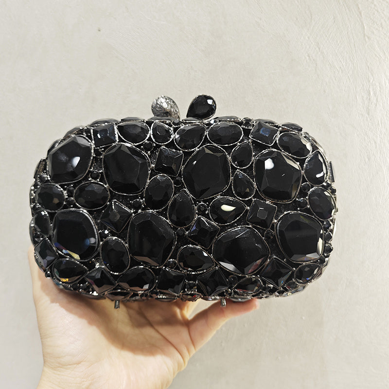Elegant Retro Irregular Glass Diamond Encrusted Square Evening Wedding Party Clutch Bag