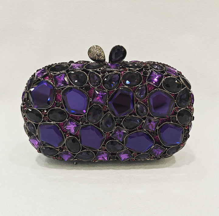 Elegant Retro Irregular Glass Diamond Encrusted Square Evening Wedding Party Clutch Bag