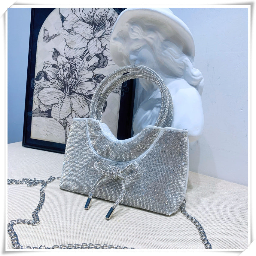 Silver Luxurious Sparkling Crystal Fashion Wedding Party Clutch Bag with Bowknot