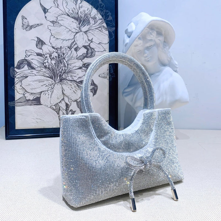Silver Luxurious Sparkling Crystal Fashion Wedding Party Clutch Bag with Bowknot