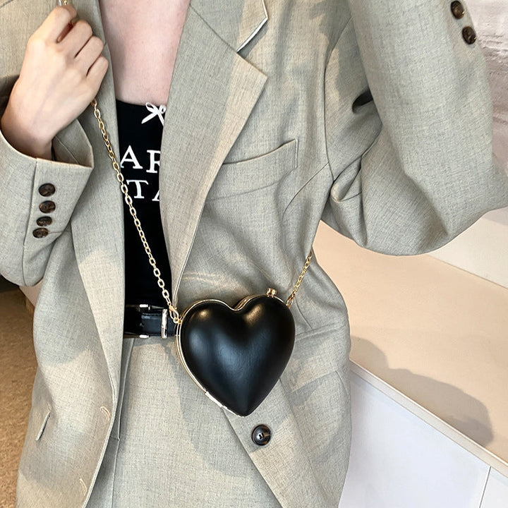 Chic PU Heart Minimalist Chain Evening Wedding Party Clutch Bag